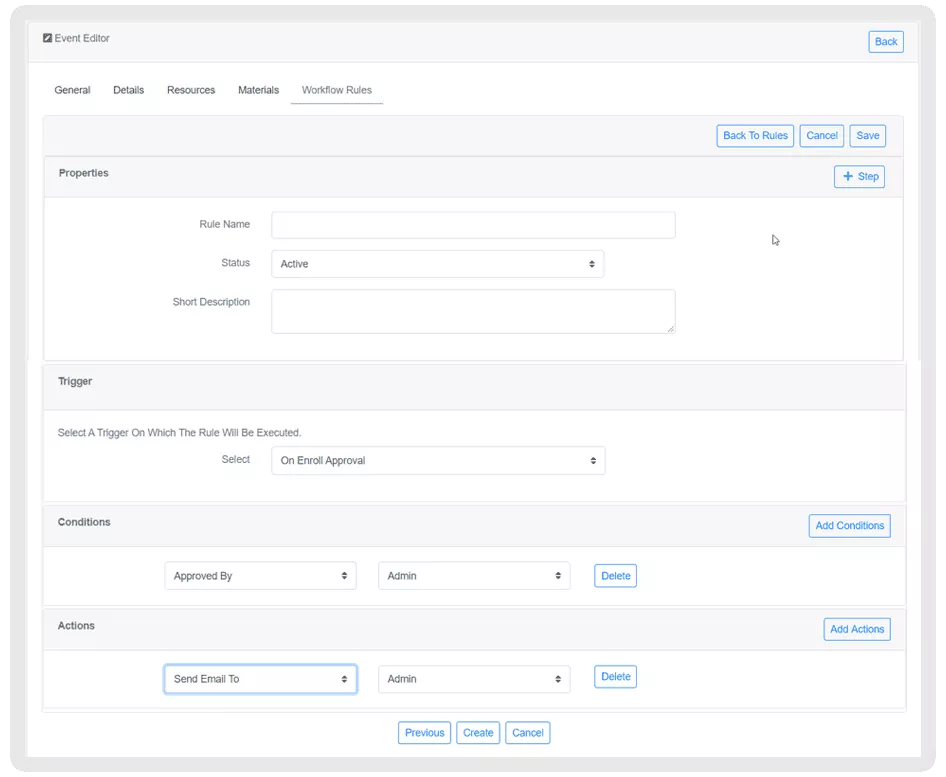 Configure Workflow Rules for Classroom Events